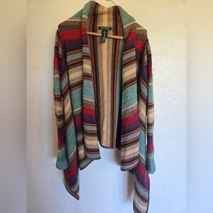 Lauren Ralph Lauren Lamb Wool linen Blend Colorful Open Cardigan Western S/M Y2K